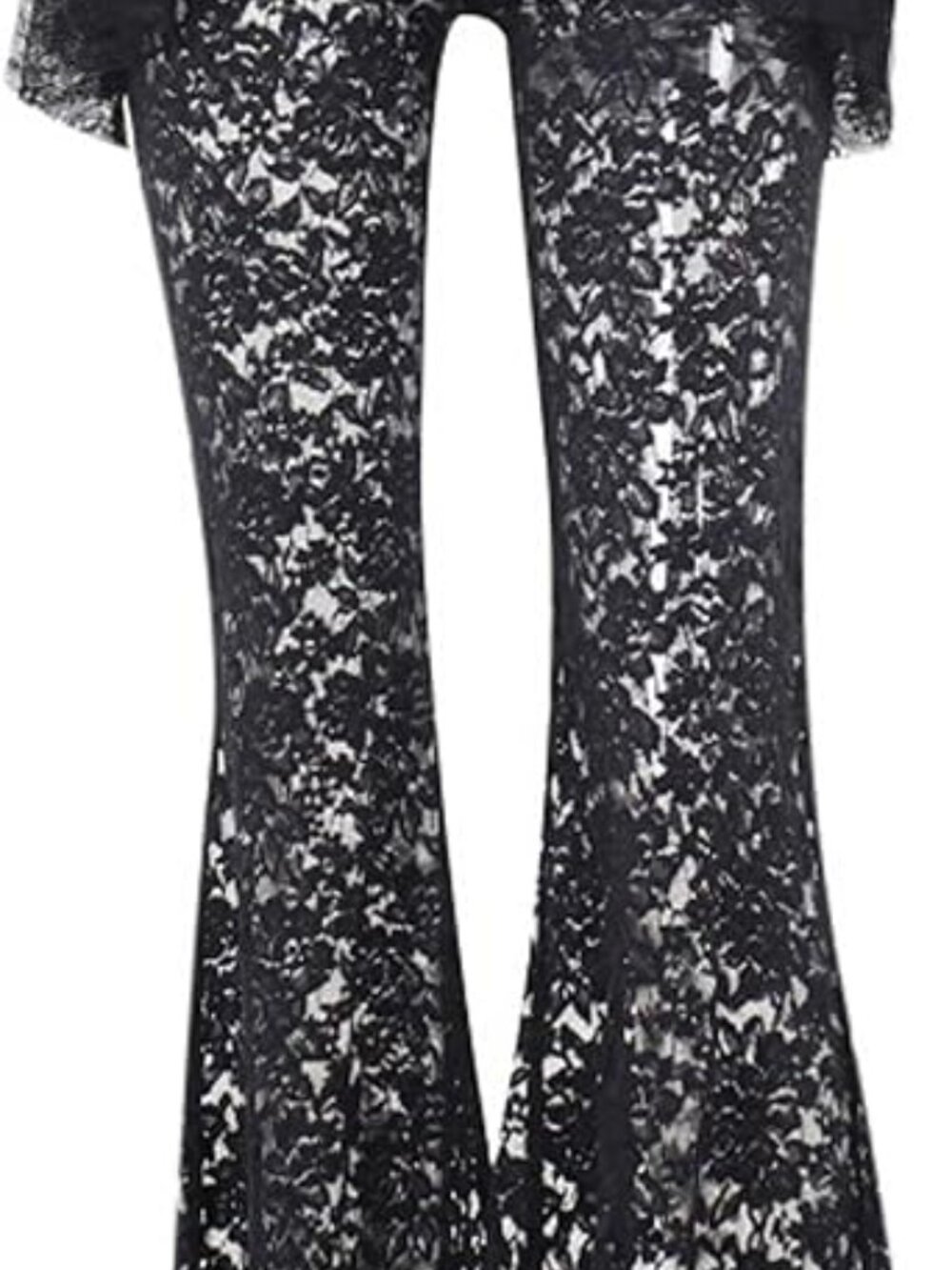 Women's Gothic Lace Flared Pants Asymmetric Floral Bell Bottom Legging S - Picture 6 of 6